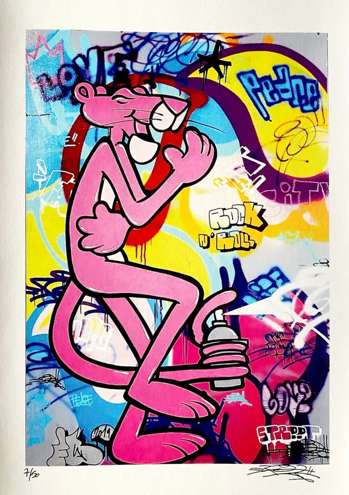 石版画 Fat - Pink Panther Rock & Roll