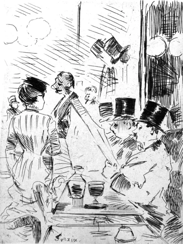 蚀刻版画 Forain - Le cafè de la nouvelle Athènes