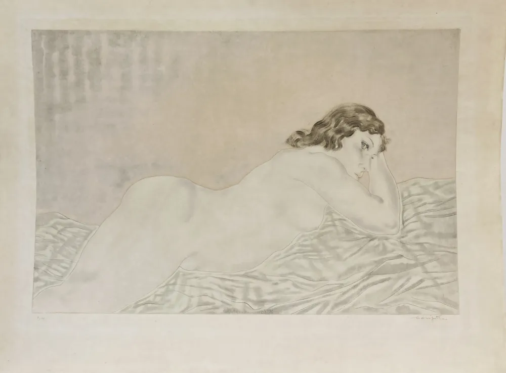 蚀刻飞尘法 Foujita - Femme brune allongée. 1930