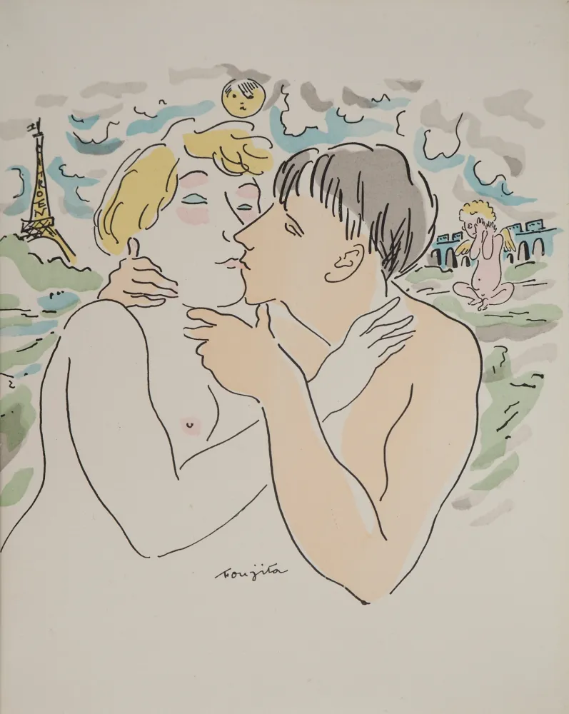 版画 Foujita - Les amoureux à Paris