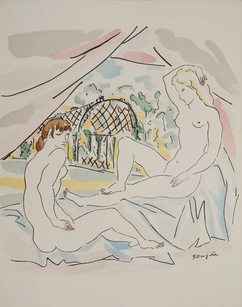 版画 Foujita - Nu à la campagne