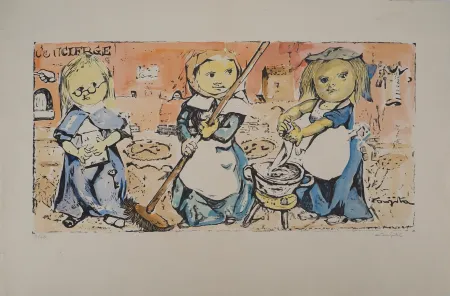 版画 Foujita - Petits métiers, la concierge
