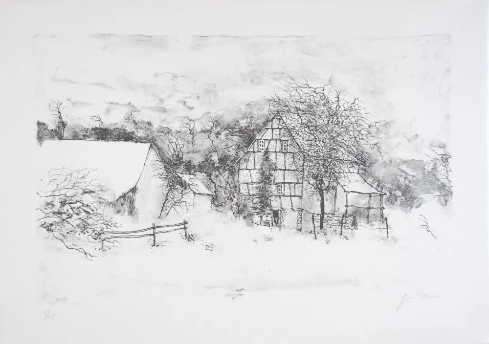 石版画 Gantner - La ferme endormie