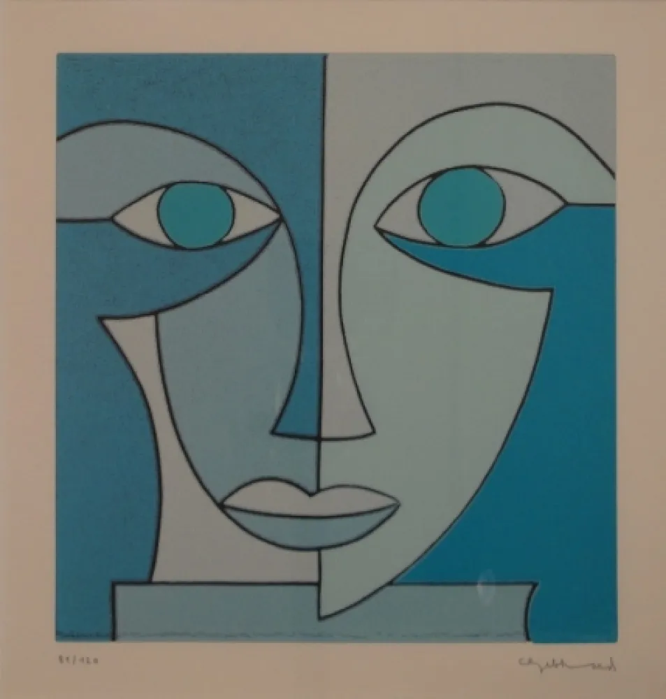 油毡版画 Gebhard - Blauer Kopf