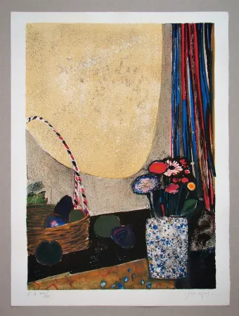 石版画 Genis - Nature morte au bouquet