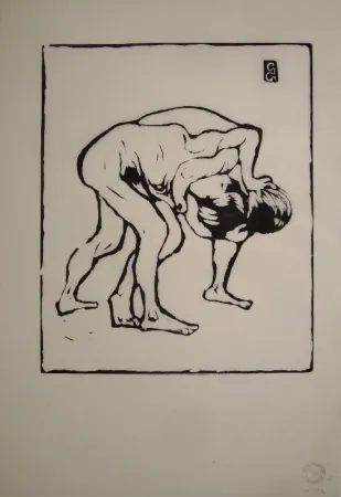 木刻 Giacometti - La Lotta I. – Ringende Knaben. – Diego und Alberto