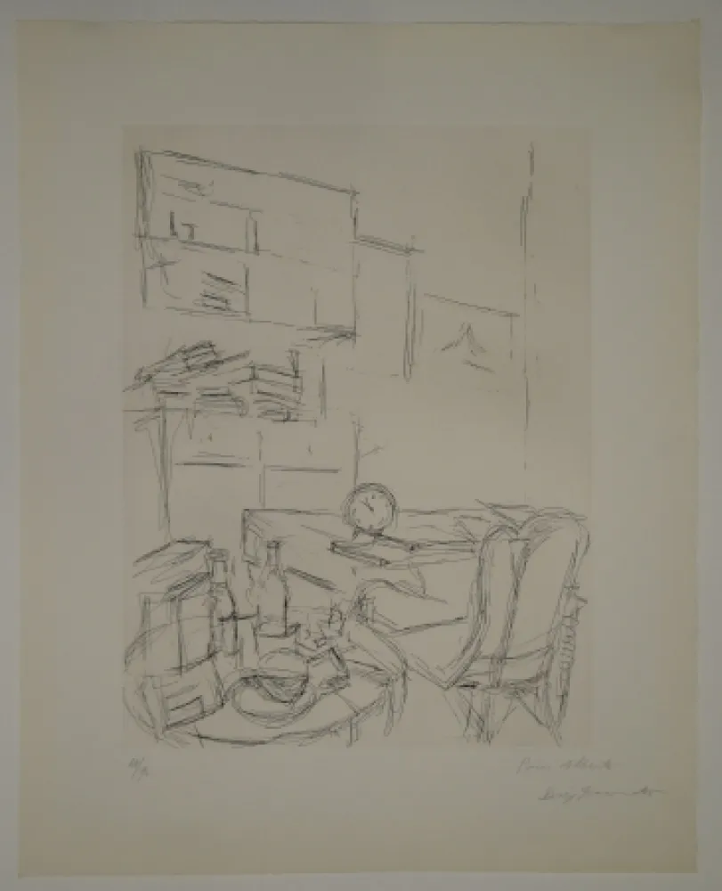 蚀刻版画 Giacometti - Le Réveil dans la chambre rue Hippolyte Maindron / Le Réveille-matin (The Alarm Clock). 