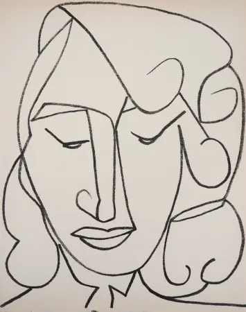 石版画 Gilot - Portrait de femme timid