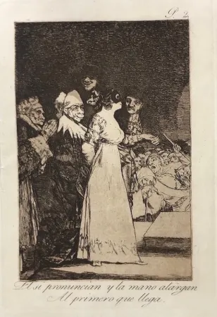 蚀刻版画 Goya - Capricho 2. El si pronuncian y la mano alargan al primero que llegan
