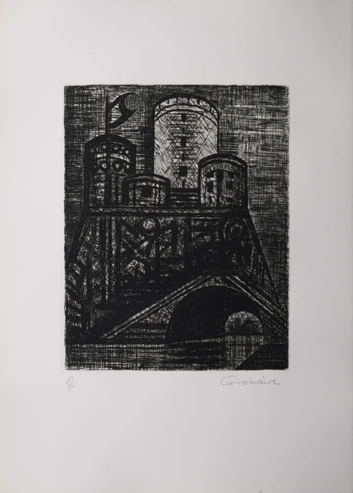 石版画 Gromaire - Le donjon de Dunsinane, 1958