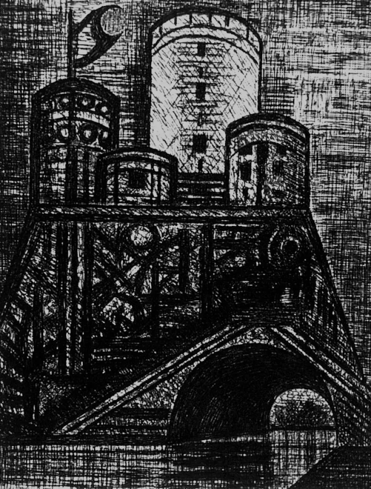 蚀刻版画 Gromaire - Le donjon de Dunsinane