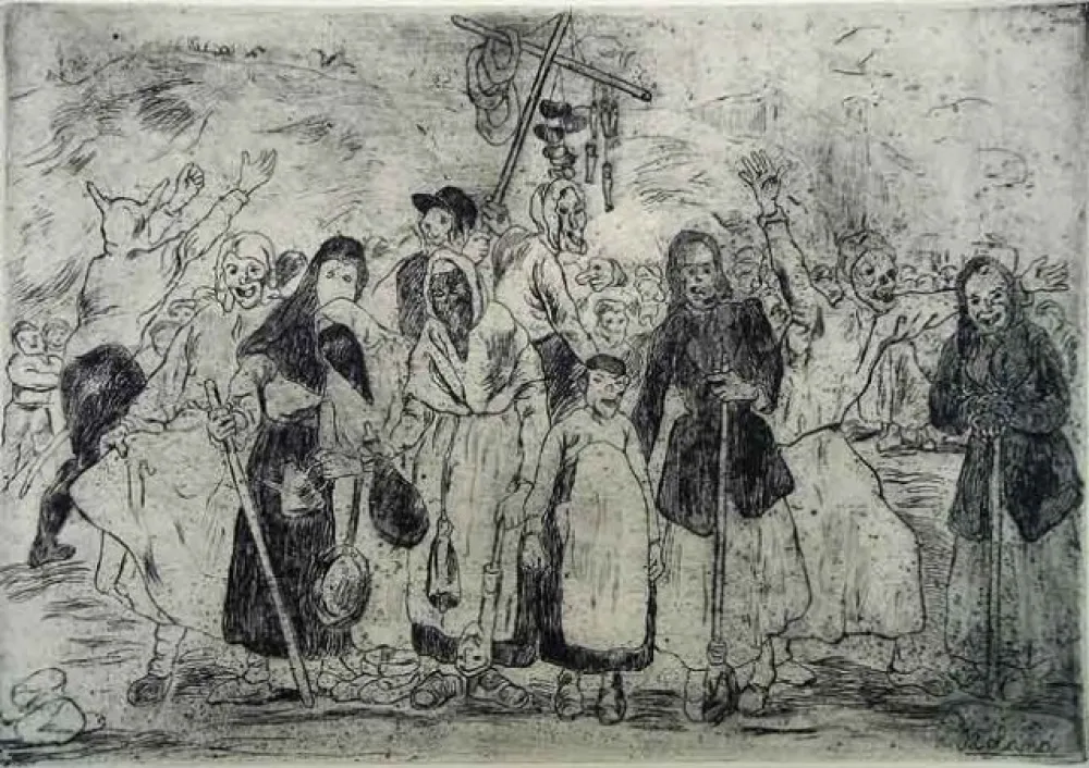 蚀刻版画 Gutiérrez Solana  - Entierro de la sardina