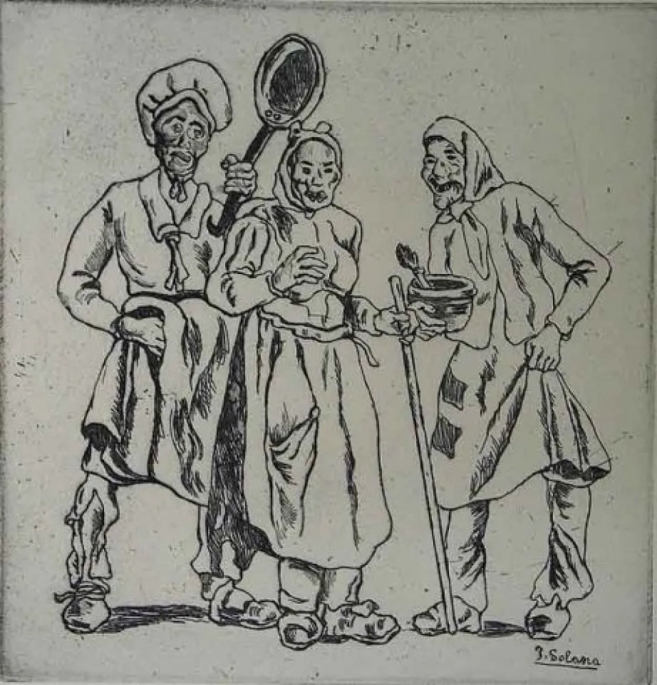 蚀刻版画 Gutiérrez Solana  - Máscaras  de los cocineros