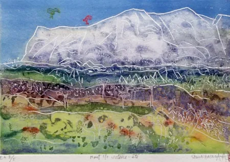 版画 Hasegawa - Montagne Sainte victoire en été 