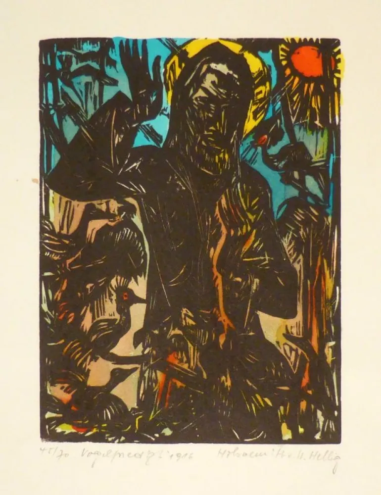 木刻 Helbig - Vogelpredigt. 