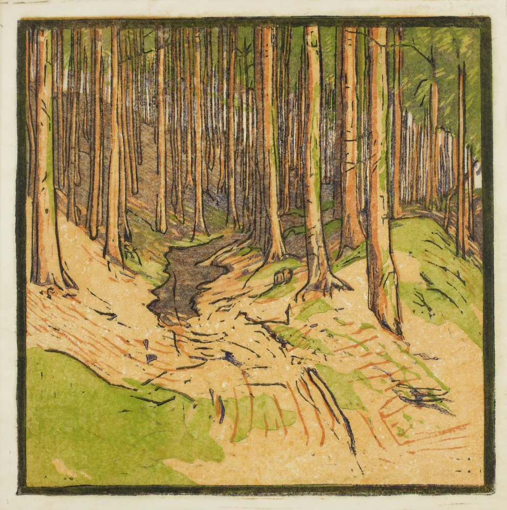 油毡版画 Henneberg - Waldweg