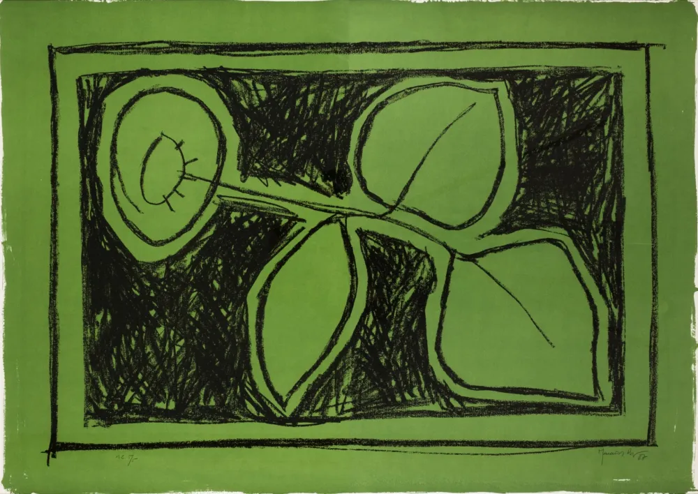 石版画 Hernandez Pijuan - Flor verde