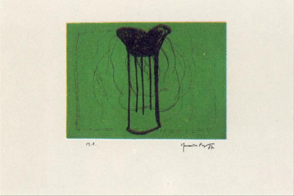 复数作品 Hernandez Pijuan - Gerro i flor sobre verd