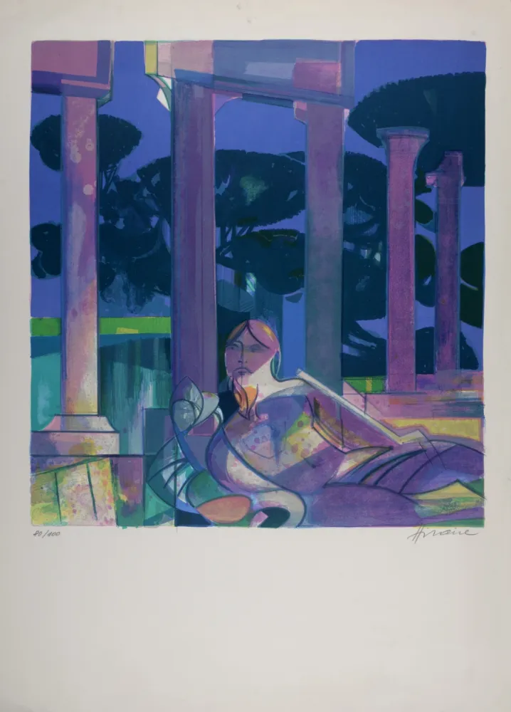 石版画 Hilaire - Déesse au repos, circa 1975 - Hand-signed