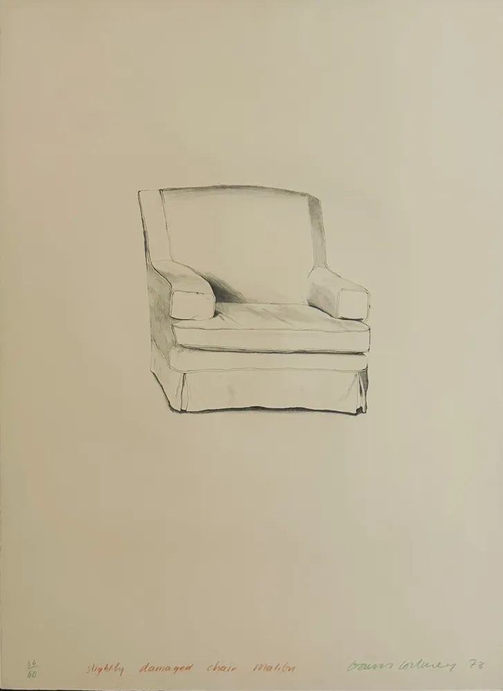 石版画 Hockney - Slightly damaged chair, Malibu