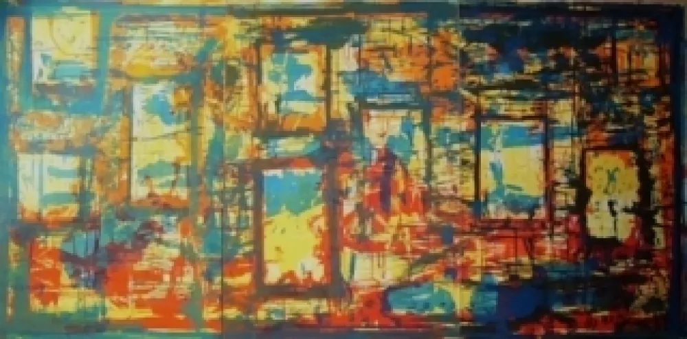 石版画 Huftier - Fenêtre en Rajasthan