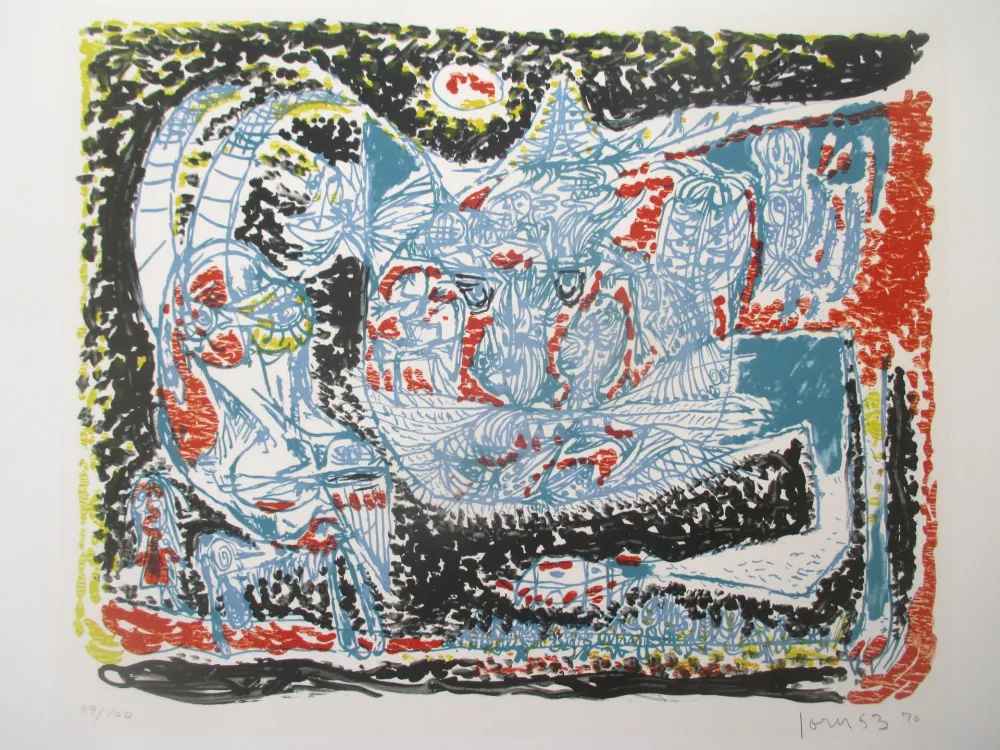 石版画 Jorn - Le Chat qui rit