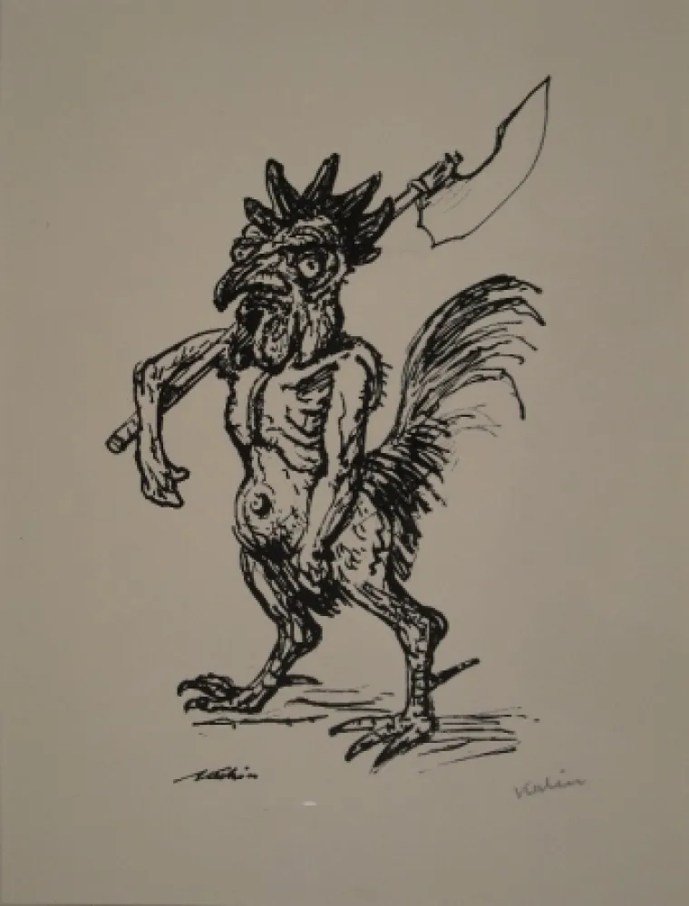 石版画 Kubin - Kampfhahn