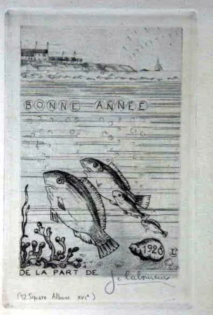 蚀刻版画 Laboureur - Marine aux quatre poissons