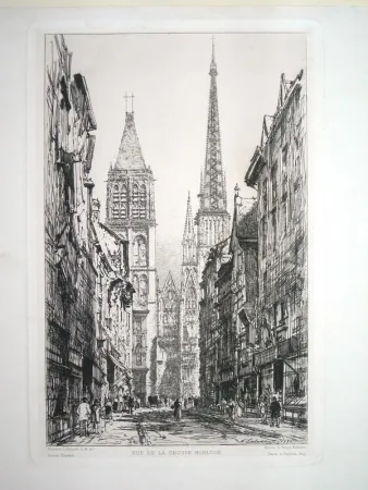 版画 Lalanne - Rue de la Grosse Horloge