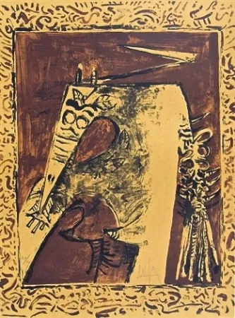 石版画 Lam - Figure ocre