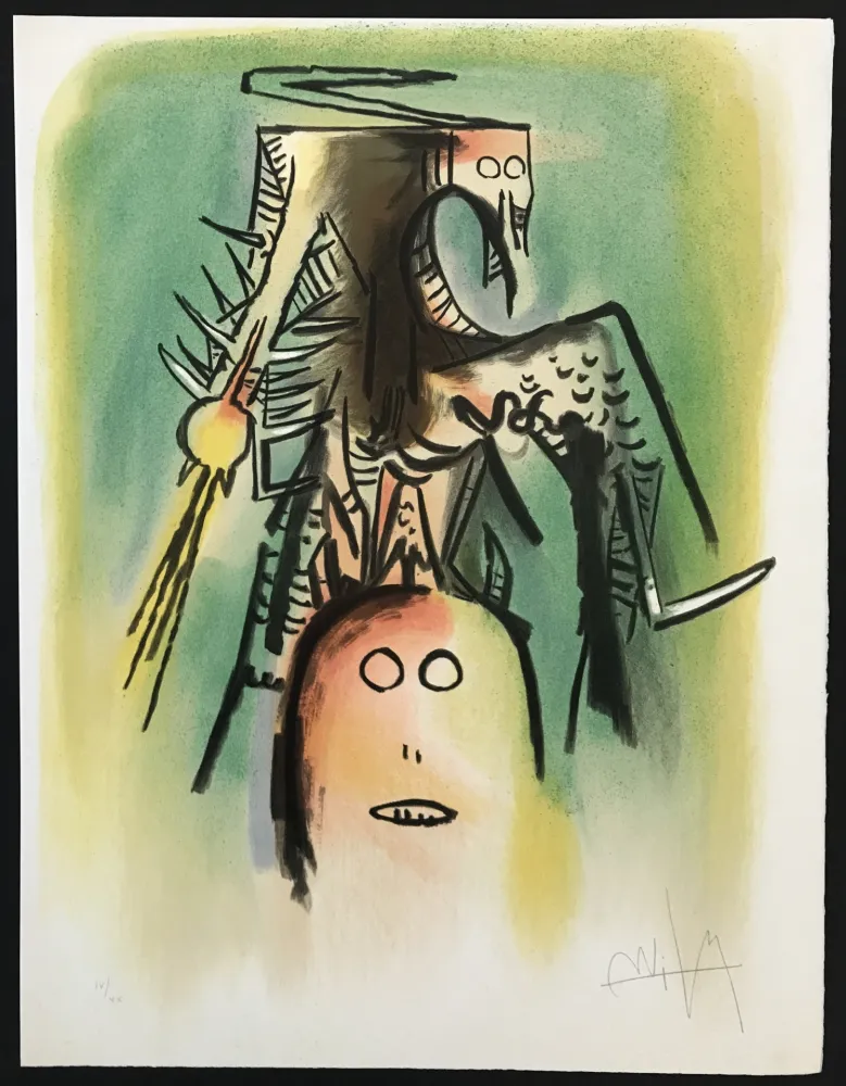 石版画 Lam - Le Regard Vertical 7306 (Multiplies des membres des loa)