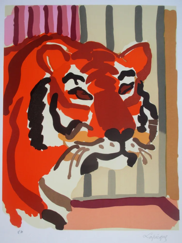 石版画 Lapicque - Portrait de Tigre