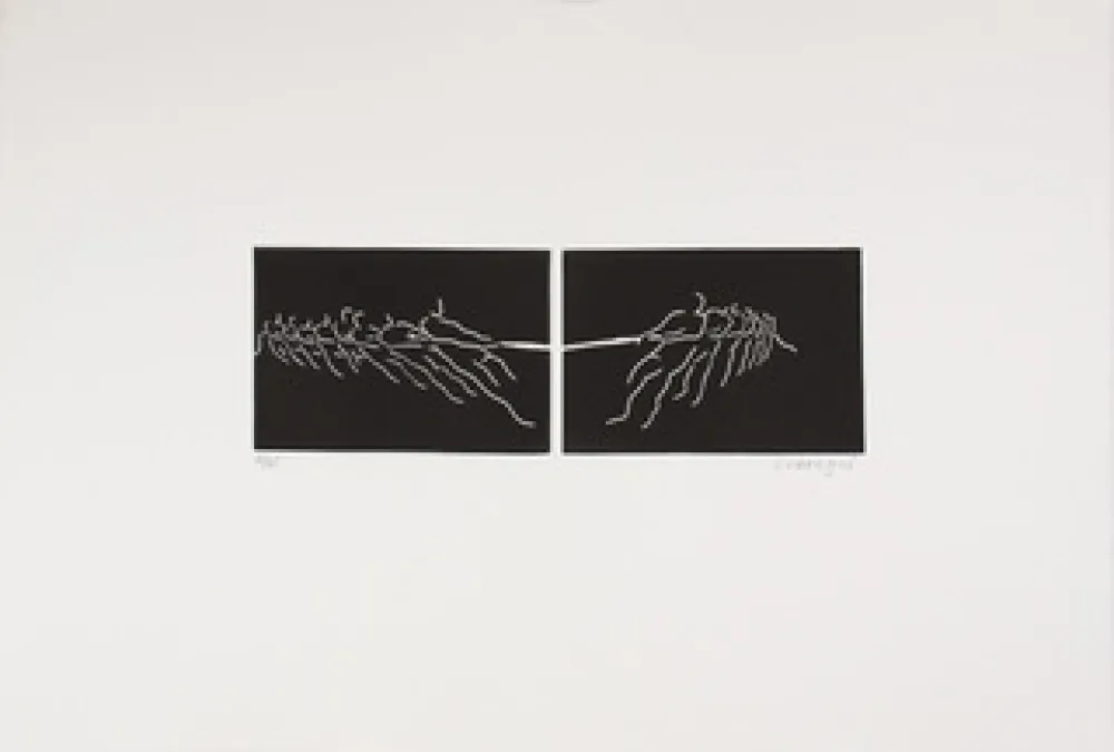 油毡版画 Larregui - TIR A LA CORDE