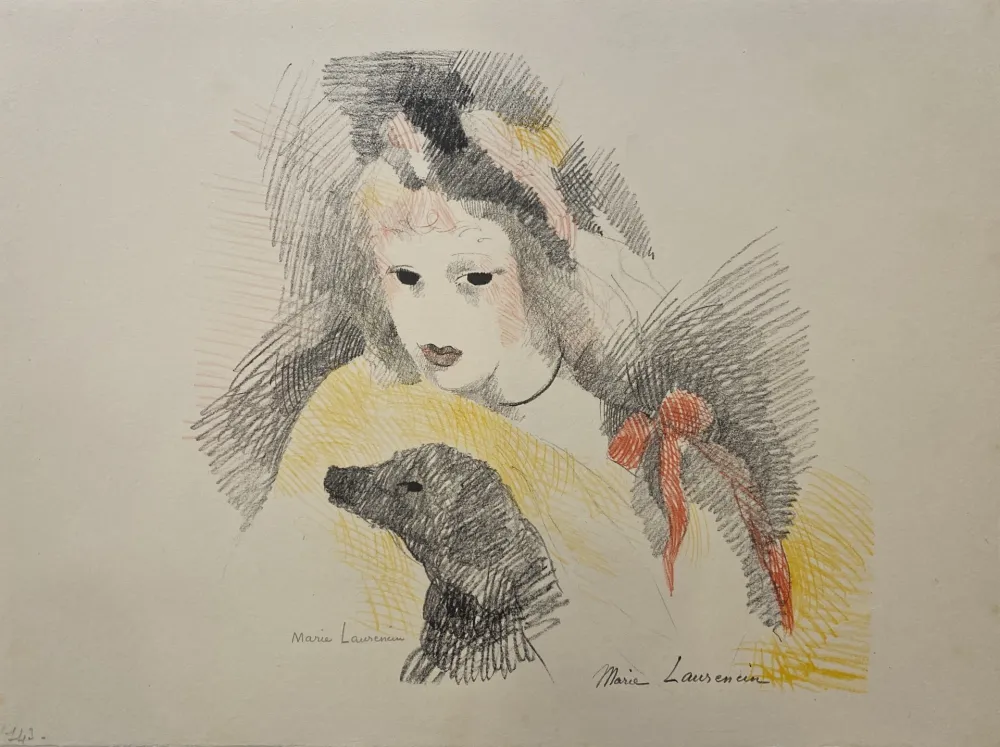 石版画 Laurencin - Femme avec chien