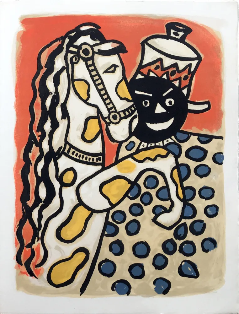 石版画 Leger - LA PARADE EQUESTRE II - Le cheval et le clown (CIRQUE. 1950)