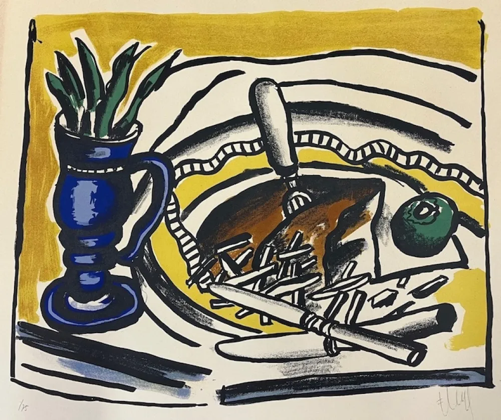石版画 Leger - Nature morte au vase bleu