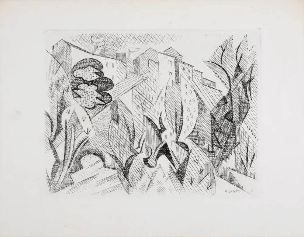 蚀刻版画 Lhote - La vue sur Saint-Paul-de-Vence, 1946