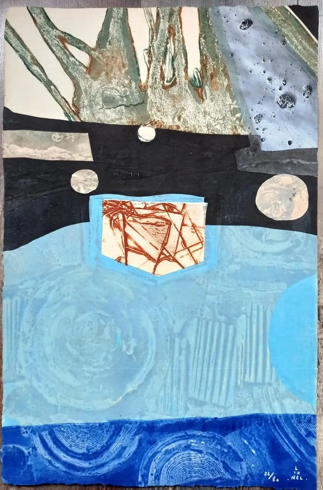 金刚砂版画 Lionel - Lionel Perrotte, Hand signed Abstract Composition, Original Carborundum Etching, 1980s