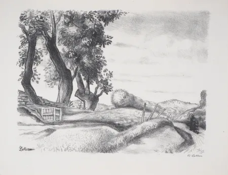 石版画 Lotiron - Paysage en Corrèze (Le Perrier)