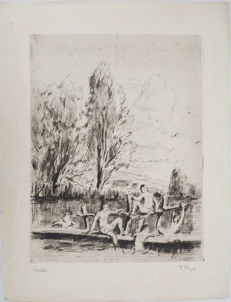 干刻版画 Luce - Maximilien LUCE - Baigneurs Vers 1890 - Gravure originale signée