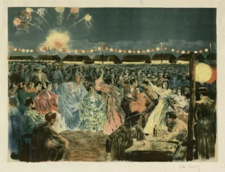 石版画 Lunois - Fête de nuit sur les bords du Guadalquivir
