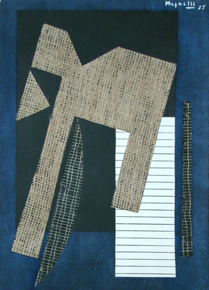 镂版印刷 Magnelli - Papier collé sur fond bleu, 1955