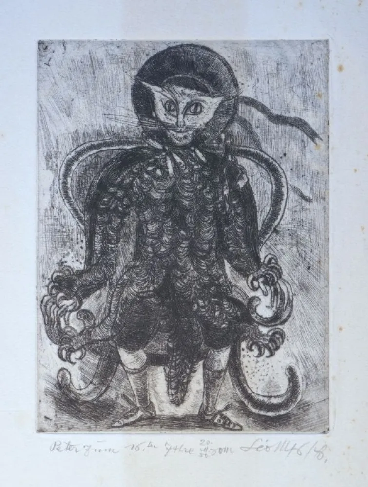 版画 Maillet - (Katzenwesen auf Sessel)