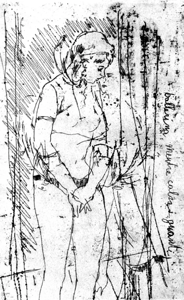 蚀刻版画 Manfredi - Ballerina mentre calza i guanti