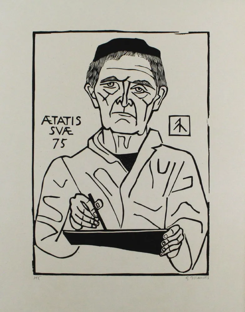 油毡版画 Marcks - Selbstbildnis von vorn (Halbfigur)