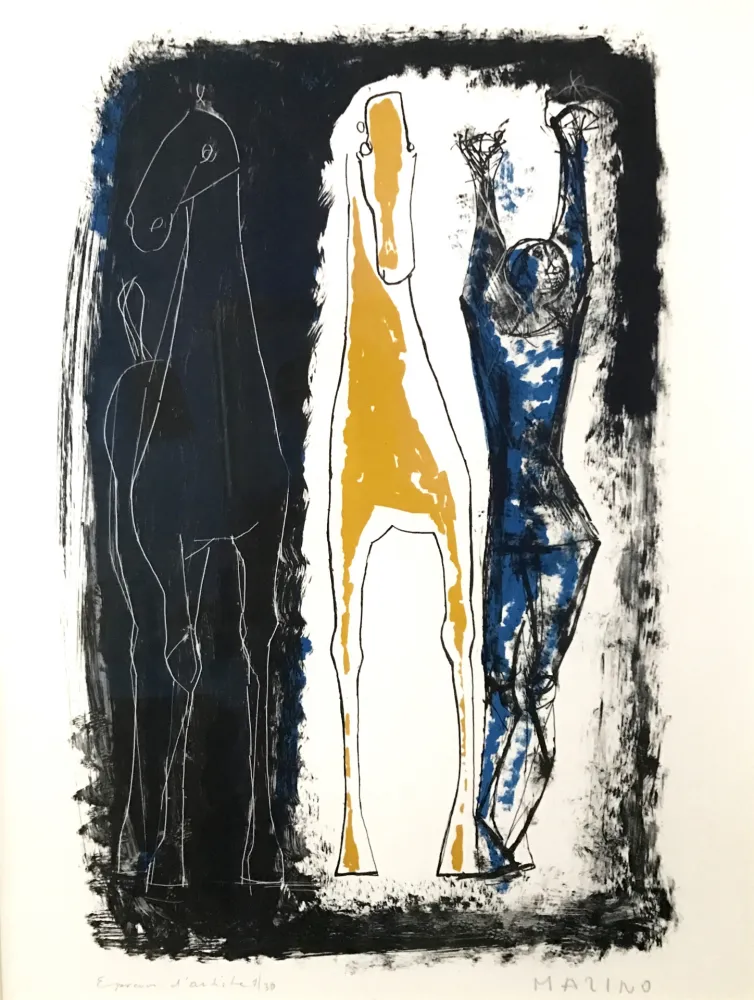 石版画 Marini - Jongleur et Deux Chevaux