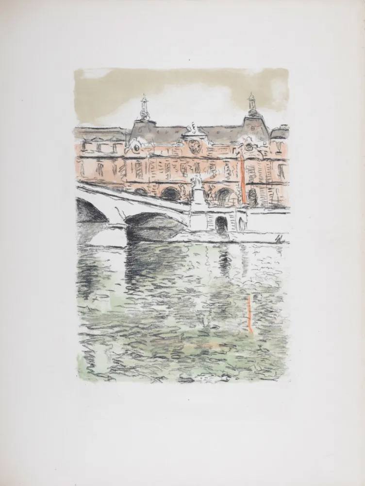 石版画 Marquet - Le Pont du Carrousel et le Louvre