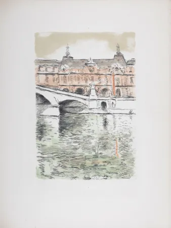 石版画 Marquet - Le Pont du Carrousel et le Louvre