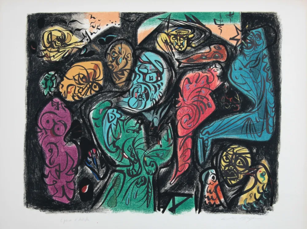 石版画 Masson - Astres et visages