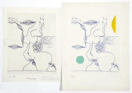 蚀刻飞尘法 Masson - FANTASME ÉROTIQUE (1960). 2 épreuves dont 1 unique.